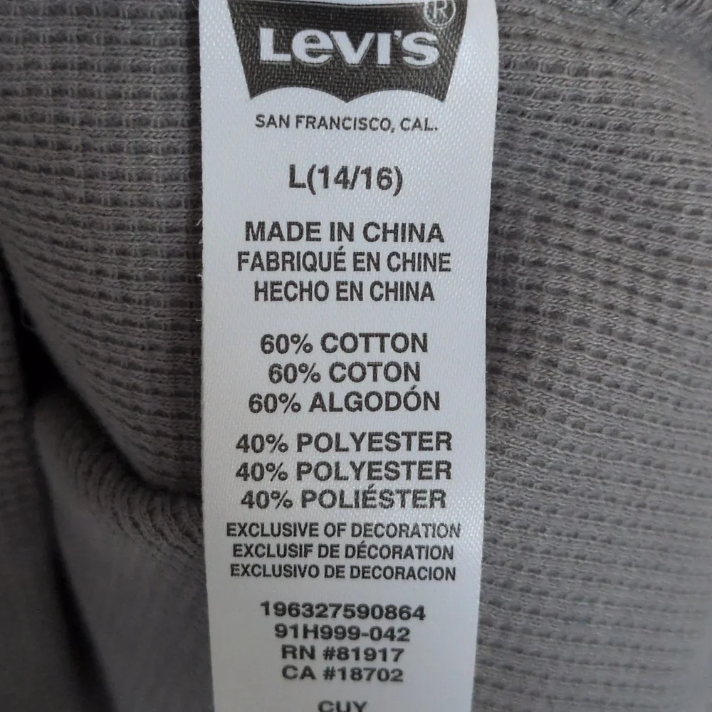 Levi's Boys Gray Thermal Long Sleeve Tee - L 14/16